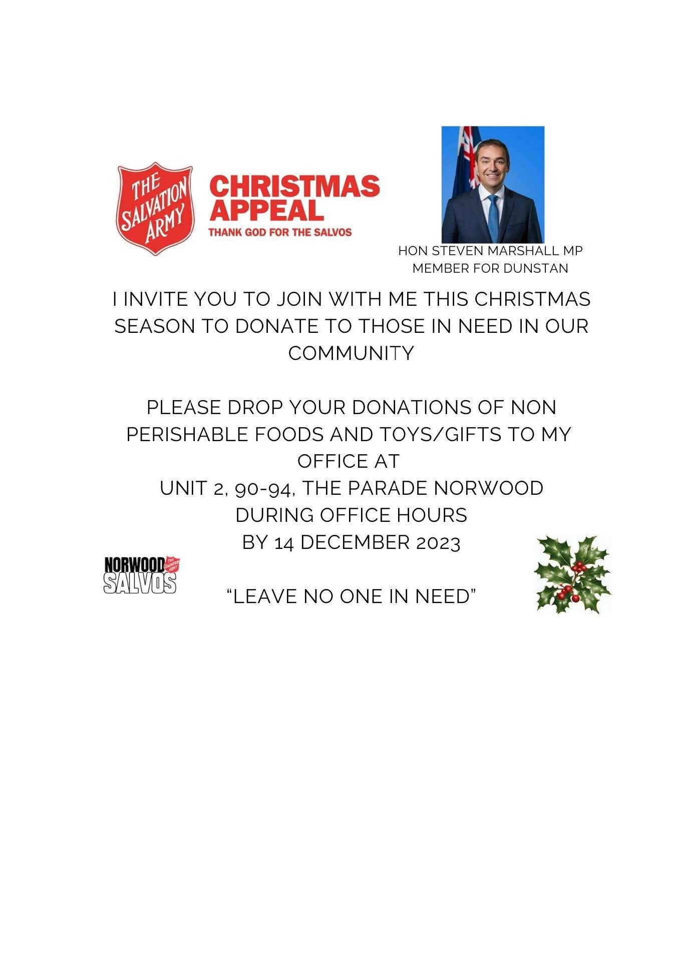 Dunstan - Norwood Salvation Army Christmas Appeal